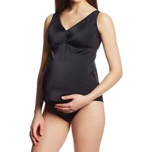 PREGO Elegant Solid Posh Black 2-Piece Maternity Tankini Built in Support Size M